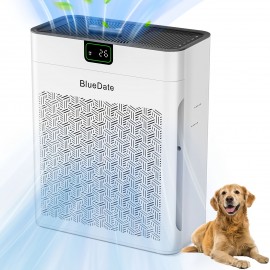 BlueDate Air Purifiers for Home Large Room Up to 1100 Sq Ft with PM 2.5 Display Air Quality Sensor for Pet Hair, 25dB Sleep Mode, Auto Mode, Timer, Aromatherapy, HEPA Air Purifier for Bedroom