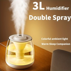 3L Dual Spray Humidifier with Silent Operation, Digital Display & Colorful Ambient Light - USB-Powered, 3-Liter Capacity, 2.6-4L Tank, 36V Operation, 21-30㎡ Coverage, Bedroom & Home Use, Humidifier For Bedroom, Modern Aesthetic, Touch Control