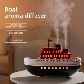 USB-Powered Ship-Shaped Humidifier & Aromatherapy Diffuser with Ambient Lighting, Non-Wet Safe Tabletop, Dual Nozzle Large Mist for Home, Office, Bedroom - Ideal Holiday Gift for Maritime Decor Lovers, Bedroom Moisture Solution