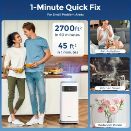 Powerful Portable Air Purifier with True HEPA H13 Filter, Smart App Control, 4-in-1 Air for Allergens, Dust, Smoke, Odors, Pollen, Pet Dander, Mold Spores, 99.99% Efficiency, 0.1, Quiet Operation, Compact & Stylish Design for Home, Car, Office, Large Room Coverage, Energy-Efficient, Durable & Easy Maintenance, Black/White, Ideal for Allergen-Free Air, Air Purifier For Home, Car Air Purifier, Smoke Eliminator, Purifier Air, Home Air Purifier, Air Filter For Home,