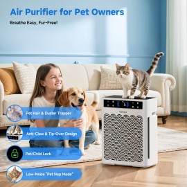 Large Room Air Purifier with True HEPA Filter & Activated Carbon - 2250 Sq Ft Coverage, USB-Powered, Washable Filter, for Bedroom, Office, Dorm Room