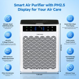 Large Room Air Purifier with True HEPA Filter & Activated Carbon - 2250 Sq Ft Coverage, USB-Powered, Washable Filter, for Bedroom, Office, Dorm Room