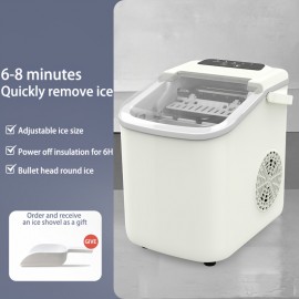 Countertop Ice Maker, Portable Ice Maker, Makes 6 Bullet-shaped Ice Cubes Within 9 Minutes, with Self-cleaning Function And Can Produce 24 Pounds Of Ice In 26.5 Hours. It Comes with A Handle, A Basket And A Spoon, And Is Suitable for Home, Kitchen