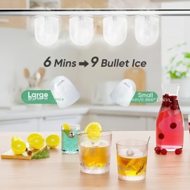 Countertop Ice Maker, Portable Ice Maker, Makes 6 Bullet-shaped Ice Cubes Within 9 Minutes, with Self-cleaning Function And Can Produce 24 Pounds Of Ice In 26.5 Hours. It Comes with A Handle, A Basket And A Spoon, And Is Suitable for Home, Kitchen