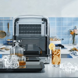 35Lbs/ Day Countertop Ice Maker, 24 Cube Ices in 6 Mins, 2 Ice Sizes, Portable Ice Maker, Compact Countertop Ice Maker, Ice Scoop & Basket for Home/ Office/ Party, Black, Ice Maker with Handle, Large Capacity Ice Making Machine