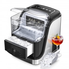 35Lbs/ Day Countertop Ice Maker, 24 Cube Ices in 6 Mins, 2 Ice Sizes, Portable Ice Maker, Compact Countertop Ice Maker, Ice Scoop & Basket for Home/ Office/ Party, Black, Ice Maker with Handle, Large Capacity Ice Making Machine