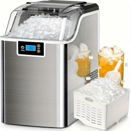 Multi-Gauge Commercial Ice Machine Countertop, 28/35/45 Lb/Day, Self-Cleaning, 24 Hour Timer, LED Panel with Ice Scoop, Bullet Ice/Nugget/Cube Ice Maker, Home/Bar/Party, with Ice Basket