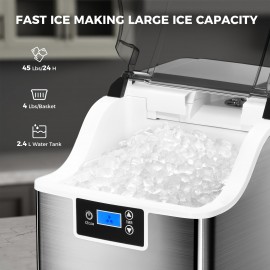 Multi-Gauge Commercial Ice Machine Countertop, 28/35/45 Lb/Day, Self-Cleaning, 24 Hour Timer, LED Panel with Ice Scoop, Bullet Ice/Nugget/Cube Ice Maker, Home/Bar/Party, with Ice Basket