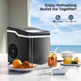 Multi-Gauge Commercial Ice Machine Countertop, 28/35/45 Lb/Day, Self-Cleaning, 24 Hour Timer, LED Panel with Ice Scoop, Bullet Ice/Nugget/Cube Ice Maker, Home/Bar/Party, with Ice Basket