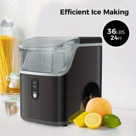 Portable Countertop Nugget Ice Maker with One-Touch Self-Cleaning, 35lbs/24H & 7-Minute Ice Production, Soft Chewable Nuggets, Includes Scoop & Basket, Stainless Steel Design for Home, Kitchen, Office, Parties (Black), Chewable Ice Maker, Kitchen Appliance, Modern Kitchenware, Easyclean Machine