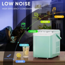 MCQ 1PCS Countertop Ice Maker | 9 Cubes in 6 Mins • 26lb Daily Capacity • Self-Cleaning • 2 Bullet Ice Sizes • Includes Scoop & Basket (Black/Green), 9 x 12 x 13 In