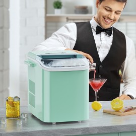 MCQ 1PCS Countertop Ice Maker | 9 Cubes in 6 Mins • 26lb Daily Capacity • Self-Cleaning • 2 Bullet Ice Sizes • Includes Scoop & Basket (Black/Green), 9 x 12 x 13 In