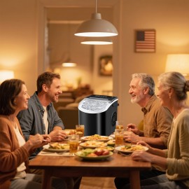 Saeoola Countertop Ice Maker Machine, Makes 9 Ice Cubes In 7 Minutes, Self-Cleaning Ice Maker With Ice Scoop And Basket, 2 Sizes Of Bullet Ice For Home, Kitchen, Camping, Party, RV. (BLACK)