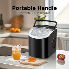 Saeoola Countertop Ice Maker Machine, Makes 9 Ice Cubes In 7 Minutes, Self-Cleaning Ice Maker With Ice Scoop And Basket, 2 Sizes Of Bullet Ice For Home, Kitchen, Camping, Party, RV. (BLACK)