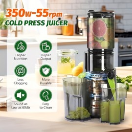 Cold Press Juicer, 350W Juice Extractor Machine, Slow Masticating Juicer Machines, 4.7