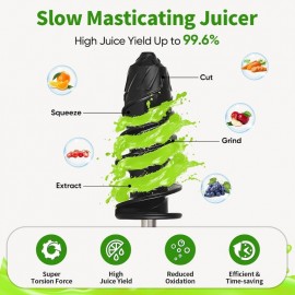 Cold Press Juicer, Non - Clog Slow Masticating Juicer Soft/hard Mode Quiet Motor, 3.6 Inch Large Feed Chute Vegetable and Fruit, Easy to Clean Juicer Machines, Dishwasher Safe, High Yield, Cold Pressed Juicer, Healthy Juicing, Home Juicing