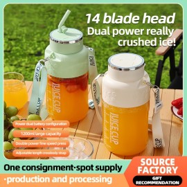 1200 milliliters capacity, universal for all seasons, large-capacity wireless portable juicer bucket, electric sports cup-style fresh fruit juicer, 10 sets of stainless steel blades, powerful motor, highly suitable for outdoor fresh juice extraction.