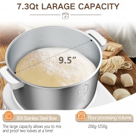 Electric Dough Maker with Ferment Function, 7Qt Dough Mixer Machine, 304 Stainless Steel Food Mixer, Intelligent Gentle & Power Knead Modes for Bread, Pizza, Pasta, Noodles Perfect for Bread Pizza Roti Dumpling Dough & Sourdough