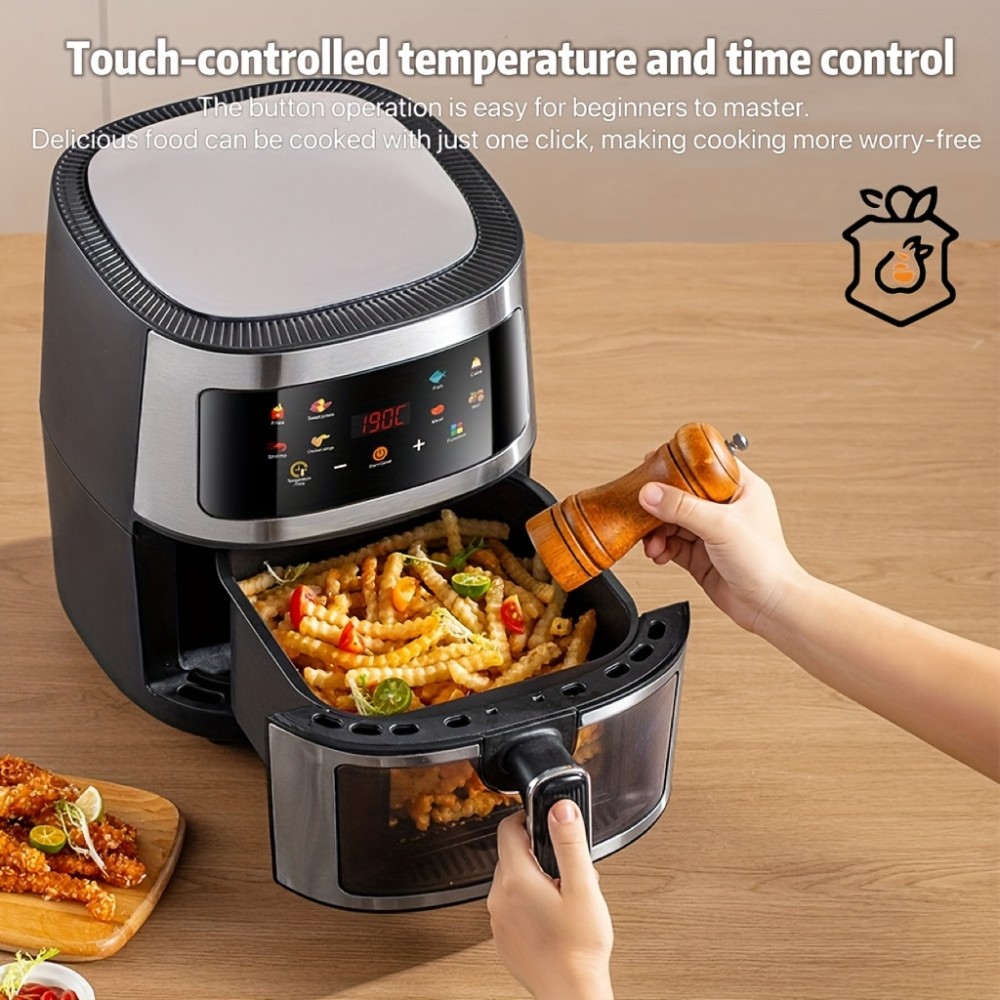 1.59gal Family Air Fryer Oven with Large Basket, Digital Timer & Keep Warm Function, Powerful 1350W, Stainless Steel Exterior & ABS Construction, for Home, Parties, Restaurants - Compatible with US Outlets (110-240V), Restaurant Equipment, Sleek Design, Durable Construction, Multifunctional Cooker, Professional Kitchens