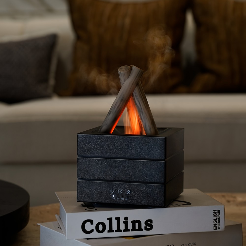 280Ml Essential Oil Diffuser with Flame Effect - Mimics a Bonfire with Atomization, Features 7-Color LED Mood Lighting, Operates Silently with Sound Wave Technology, Includes 2-Hour/4-Hour Timer, Automatic Shutoff, Ideal for Bedroom, Office, Yoga, And As a Gift for Aromatherapy.