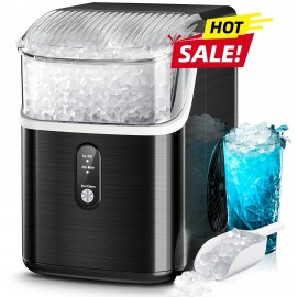 45Lbs Nugget Ice or 26Lbs Bullet Ice Maker or 4L Mini Fridge for Options, Pellet Ice Maker Machine with 24H Timer, Nugget Ice Maker Countertop, Self-Cleaning Pebble Countertop Ice Maker with Crushed Ice for Home Black