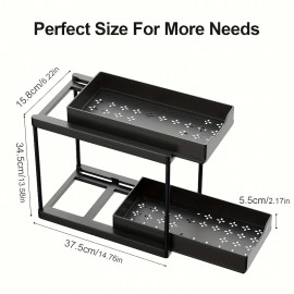 2-Tier Removable Storage Rack - Black Metal and Plastic Drawer Set with Non-Slip Design, Sliding Stability - Perfect for Kitchen and Bathroom Organization, Holds Cleaning Supplies