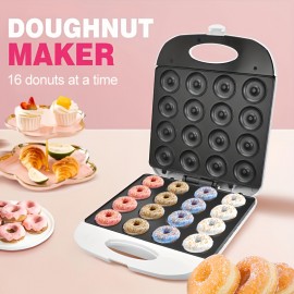 16-Cavity Donut Maker Machine - Double-Sided, 110V, No Battery Needed, Perfect for Breakfast Sandwiches, Cakes, and Desserts, Kitchen Appliance with Easy-Use Controls, Donut Making Machine, Dessert Preparation, Modern Kitchenware, Durable Plastic Body