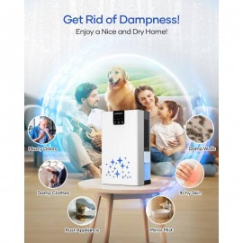 Dehumidifier, 95oz Dehumidifiers Home, 1000 sq. ft. Dehumidifier Basement Bathroom Bedroom with Auto Shut Off, 7 Colors LED Light, Quiet Dehumidifiers with Sleep Mode, White, Dehumidifier with Drain, Dehumidifier for Bathroom, Dehumidifier Bag