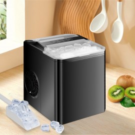 MCQ Ice Maker Countertop, 9 Cubes Ready in 6 Mins, 26lbs in 24Hrs, Self-Cleaning Ice Machine with Ice Scoop and Basket, 2 Sizes of Bullet Ice, Bright Black & White
