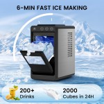 Ice Maker Countertop, Portable Ice Machine with Self-Cleaning, 26 lbs/ 24Hrs, 8 Cubes in 6 Mins, Quiet Compact Ice Maker for Home, Kitchen, RV, Camping, Ice Maker with Handle