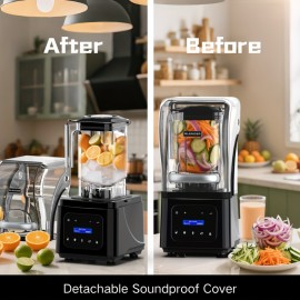 Commercial Quiet Blender | 61oz Smart Blender | Kitchen Blender with Soundproof | 5 Auto Programs | 1.8L Thickened Safe Jar | Triple Noise Reduction | Removable Splash Guard | Continuous Heavy-Duty Use, Self-Cleaning for Smoothies & Soups